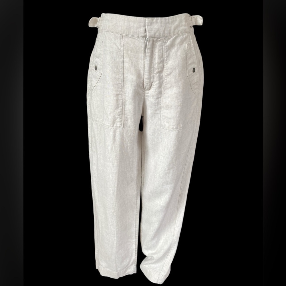 Athleta Voyager Women's 100% Linen Pant Beige Sz.6 Ankle Vacation